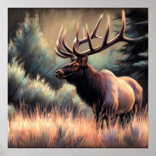 Hart Pastel Zeichnend Malen eines Elches Poster (Vorne)