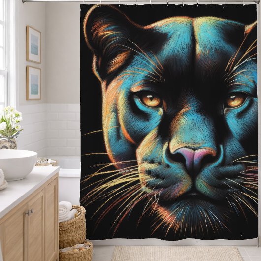 Harte Pastellzeichnung Schwarzer Panther Duschvorhang