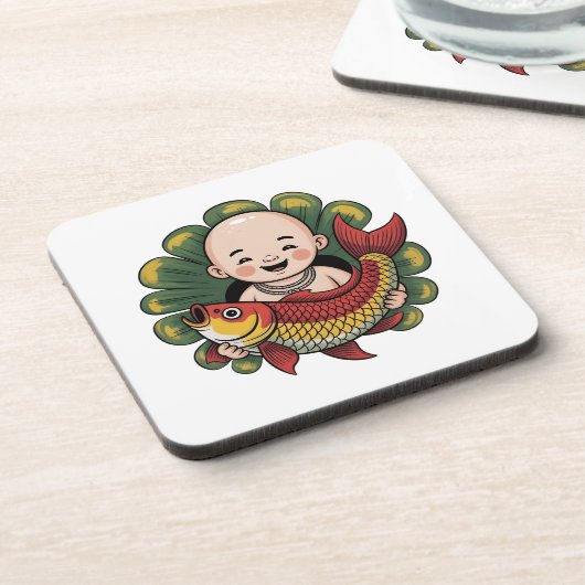 Harte Plastikuntersetzer | Niedlicher Junge mit Lu Getränkeuntersetzer (Linke Seite)