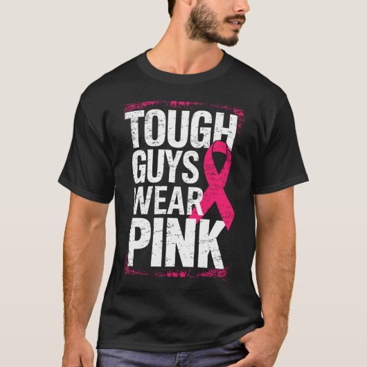 Harte Typ tragen rosa Unterstützung für Brustkrebs T-Shirt (Vorderseite)