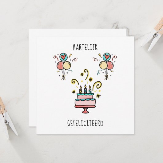 Hartelijk Gefeliciteerd | Happy Birthday Karte (Vorderseite/Rückseite Beispiel)