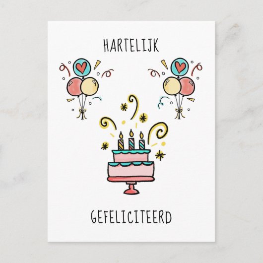 Hartelijk Gefeliciteerd | Happy Birthday Postkarte (Vorderseite)
