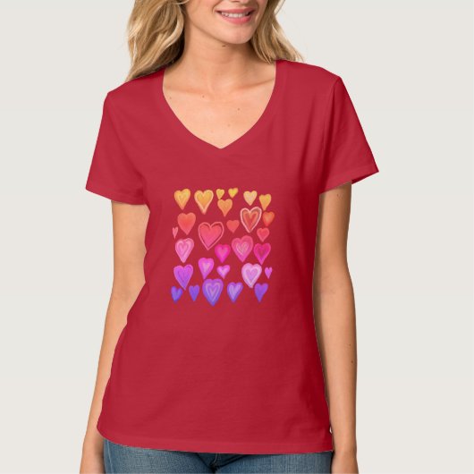 Hartes Design, rot, rosa Herz T - Shirt (Vorderseite)