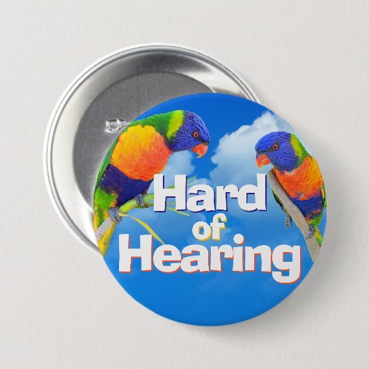 Hartes Hören Regenbogen Lorikeet Blauer Himmel Tau Button (Vorne & Hinten)