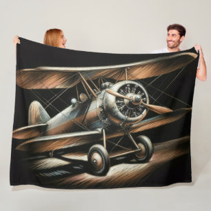 Hartes Pastell Antiquates Doppeldecker Flugzeug Ae Fleecedecke