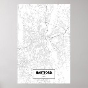 Hartford, Connecticut (Schwarzes auf Weiß) Poster