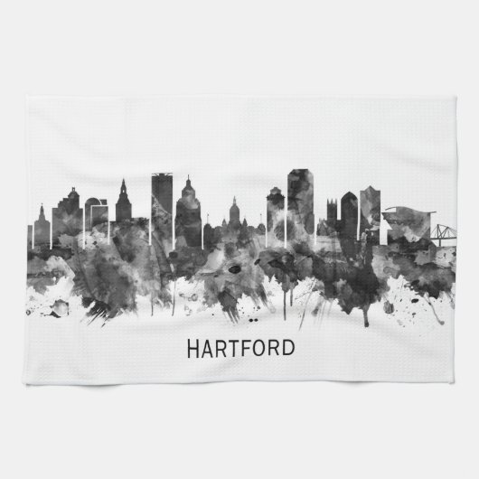 Hartford Connecticut Skyline BW Geschirrtuch (Horizontal)