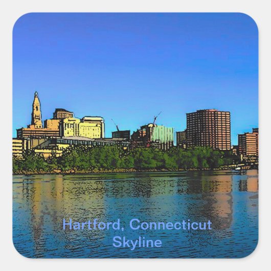 Hartford Connecticut Skyline Cartoon Quadratischer Aufkleber (Vorderseite)