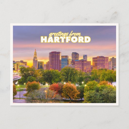 Hartford Connecticut Skyline Herbstlaub Grüße Postkarte (Vorderseite)