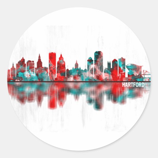 Hartford Connecticut Skyline Runder Aufkleber (Vorderseite)