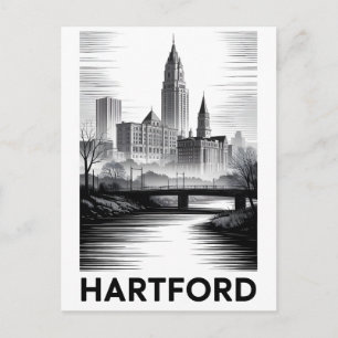 Hartford Connecticut Skyline Schwarz Weiß Holzschn Feiertagspostkarte