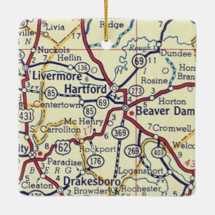 Hartford KY Vintag Map Keramikornament