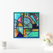 Hartglas Abstrakt 1 Quadratische Wanduhr (Zuhause)