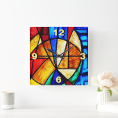 Hartglas Abstrakt 2 Quadratische Wanduhr (Zuhause)