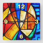 Hartglas Abstrakt 2 Quadratische Wanduhr (Vorderseite)