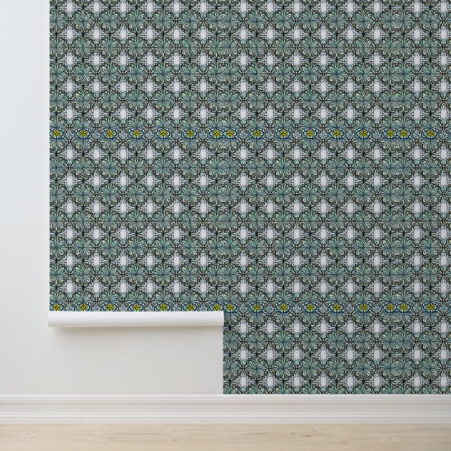 Hartglas-Blumenmuster mit Grün und Blau Tapete (Anwendung)