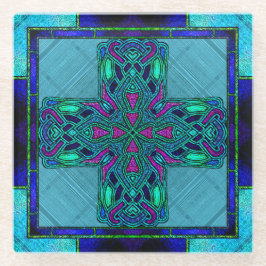 Hartglas Celtic Cross in Blue und Aqua Glasuntersetzer