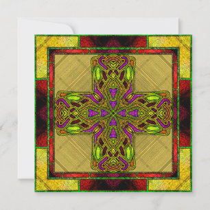 Hartglas Celtic Cross in Rot und Gold Einladung