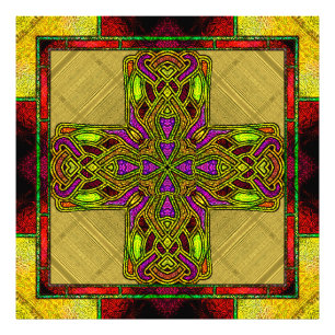 Hartglas Celtic Cross in Rot und Gold Fotodruck