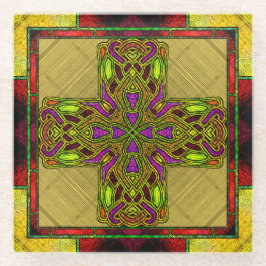 Hartglas Celtic Cross in Rot und Gold Glasuntersetzer