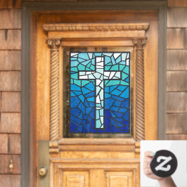 Hartglas Cross Blue Schwarz-weiß Fensteraufkleber