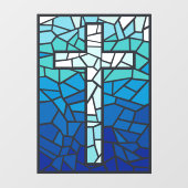 Hartglas Cross Blue Schwarz-weiß Fensteraufkleber (Blatt)