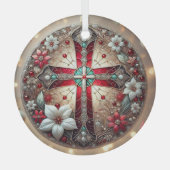 Hartglas Cross und Poinsettias Ornament Aus Glas (Vorderseite)