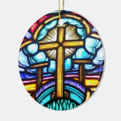 Hartglas-Fenster Kreuz Christliches Weihnachtsgebä Keramik Ornament (Links)