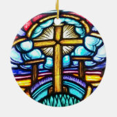 Hartglas-Fenster Kreuz Christliches Weihnachtsgebä Keramik Ornament (Hinten)