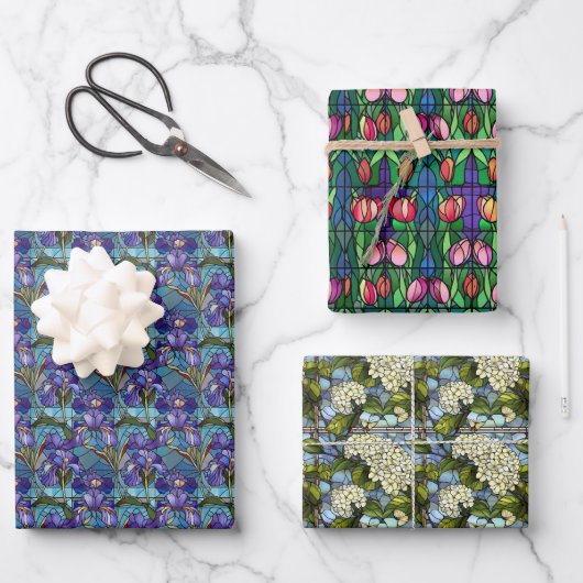 Hartglas Floral Geschenkpapier Set (Vorderseite)
