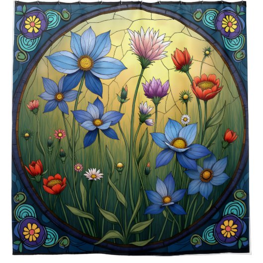 Hartglas Florals Duschvorhang (Vorderseite)