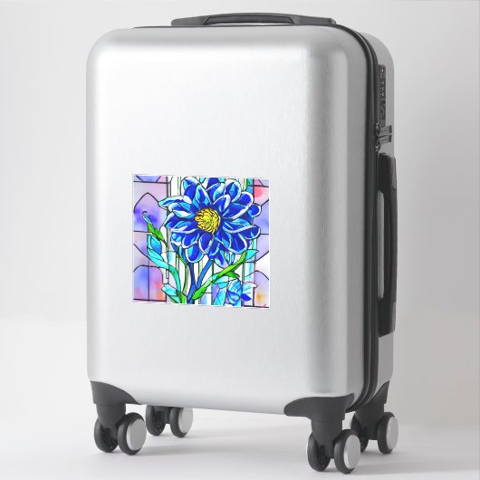 Hartglas Große Decal Aufkleber blaue Blume (Koffer)