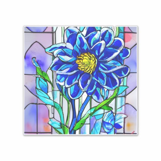 Hartglas Große Decal Aufkleber blaue Blume (Vorderseite)