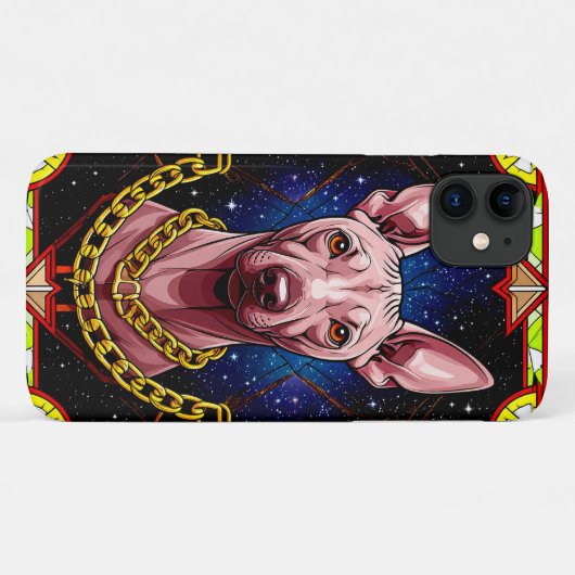 Hartglas-Hund mit sternigem Hintergrund Case-Mate iPhone Hülle (Rückseite (Horizontal))