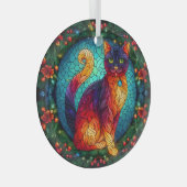 Hartglas-Katze mit Weihnachtsfeige Ornament Aus Glas (Vorderseite Rechts)