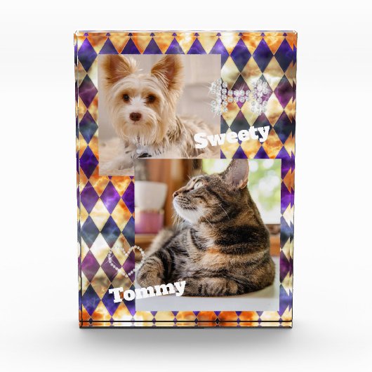 Hartglas Misty Lila Gold Fotoblock (Vorderseite)