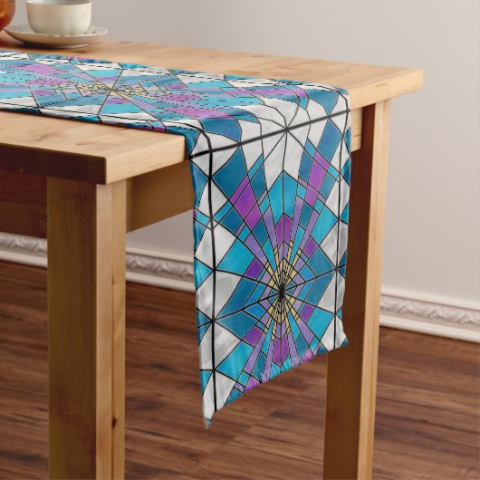 Hartglas mit blauem und Lila Winkelmuster Kurzer Tischläufer (Beispiel)