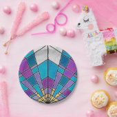 Hartglas mit blauem und Lila Winkelmuster Pappteller (Party)