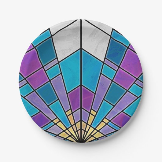 Hartglas mit blauem und Lila Winkelmuster Pappteller (Vorderseite)