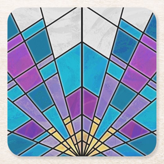 Hartglas mit blauem und Lila Winkelmuster Rechteckiger Pappuntersetzer (Vorderseite)