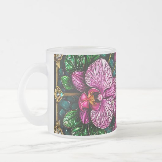 Hartglas mit rosa Orchideen Mattglastasse (Links)