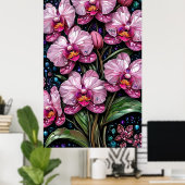 Hartglas mit rosa Orchideen Poster (Heimbüro)
