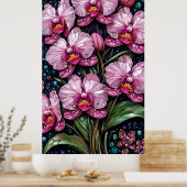 Hartglas mit rosa Orchideen Poster (Küche)