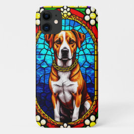 Hartglas-Portrait eines Hundes mit Goldkette Case-Mate iPhone Hülle