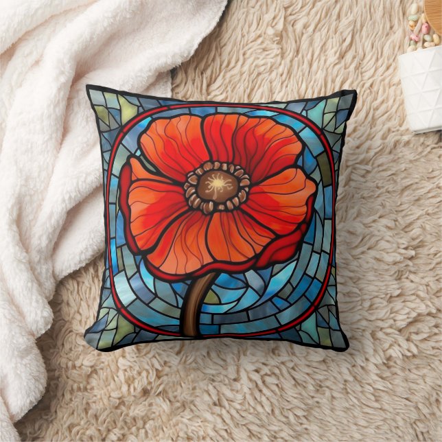 Hartglas Red Poppy Kissen (Decke)
