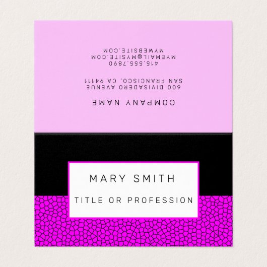 Hartglas Schwarz Pink Visitenkarten (Außenseite Aufgefaltet)