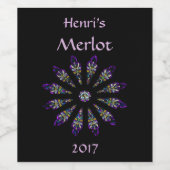 Hartglas Schwarz und Lila Mandala Weinetikett (Einzelnes Label)