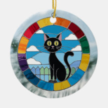 Hartglas, schwarze Katze, farbig gestanztes Glas