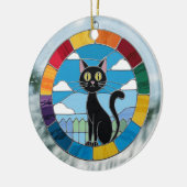 Hartglas, schwarze Katze, farbig gestanztes Glas Keramik Ornament (Links)