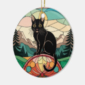 Hartglas, schwarze Katze, farbig gestanztes Glas Keramik Ornament (Links)